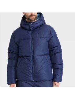 Warmest Puffer Jacket All‎ in Motion Removable Hood Navy Blue Men’s Size L